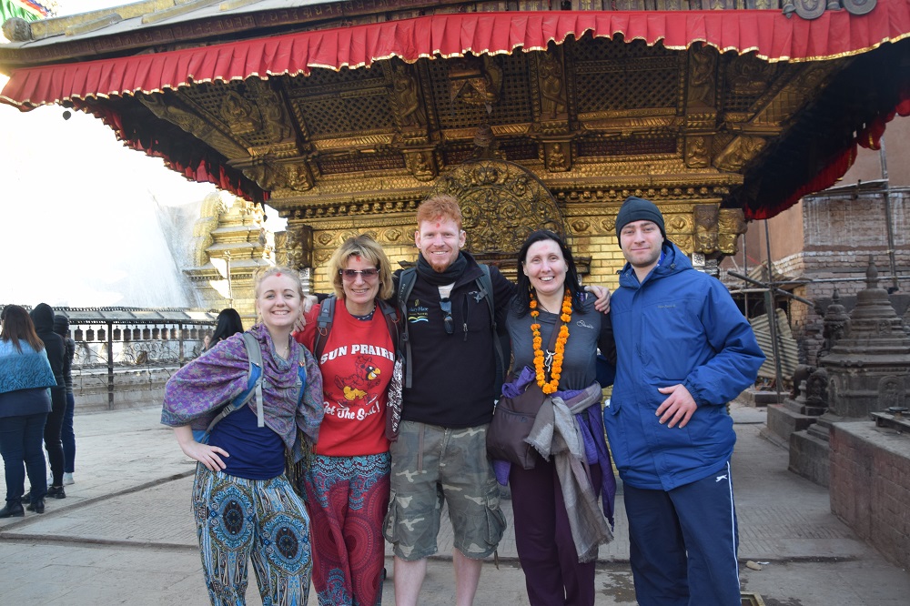 Delyth and other volunteers visiting Swayambhu - the Monkey Temple - in Kathmandu, Nepal
